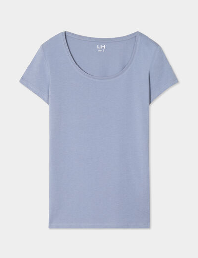T-shirt coton col rond manches courtes bleu gris femme
