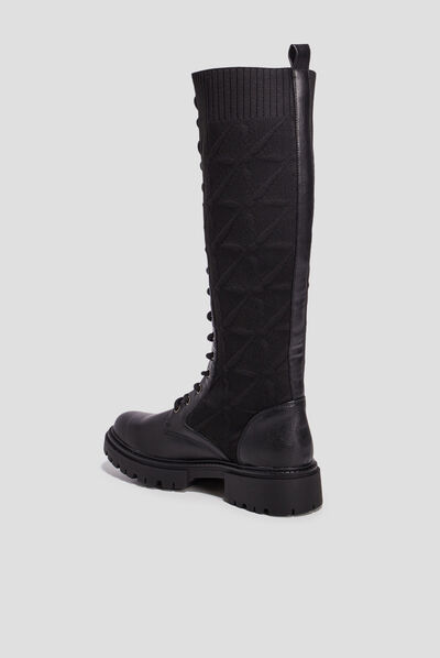 Bottes bi-matière à lacets noir femme