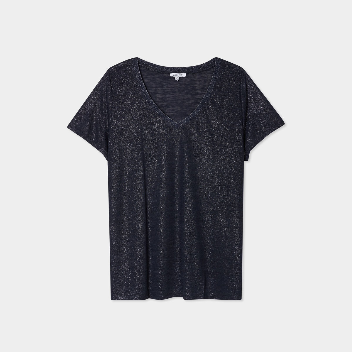 T-shirt col en V manches courtes bleu foncé femme grande taille
