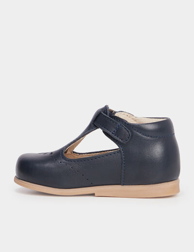 Chaussures salomé en cuir bleu bébé garçon