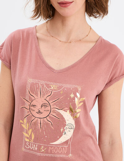 T-shirt coton col en V manches courtes vert clair femme