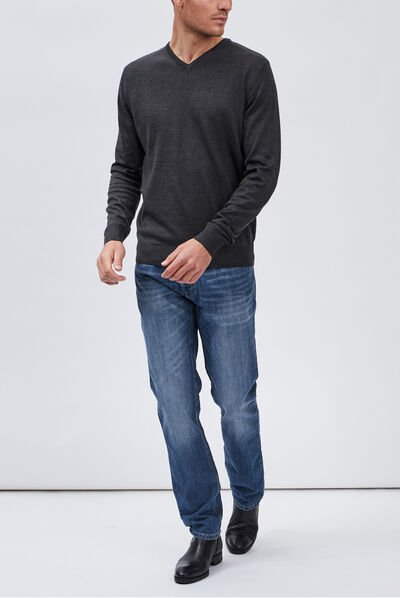 Pull avec col V gris foncé homme