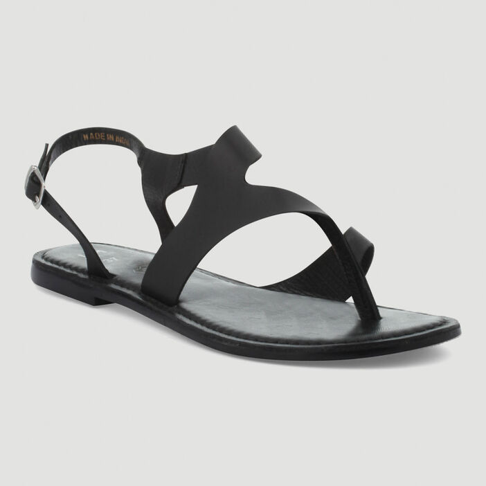 Sandales entredoigt unies en cuir femme noir