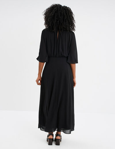 Robe midi manches 3/4 fendues noir femme