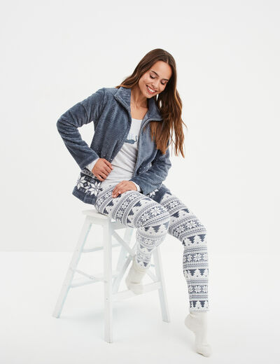 Ensemble pyjama 3 pièces gilet à capuche bleu gris femme