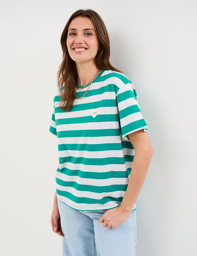 T-shirt droit &agrave; manches courtes coton vert canard femme