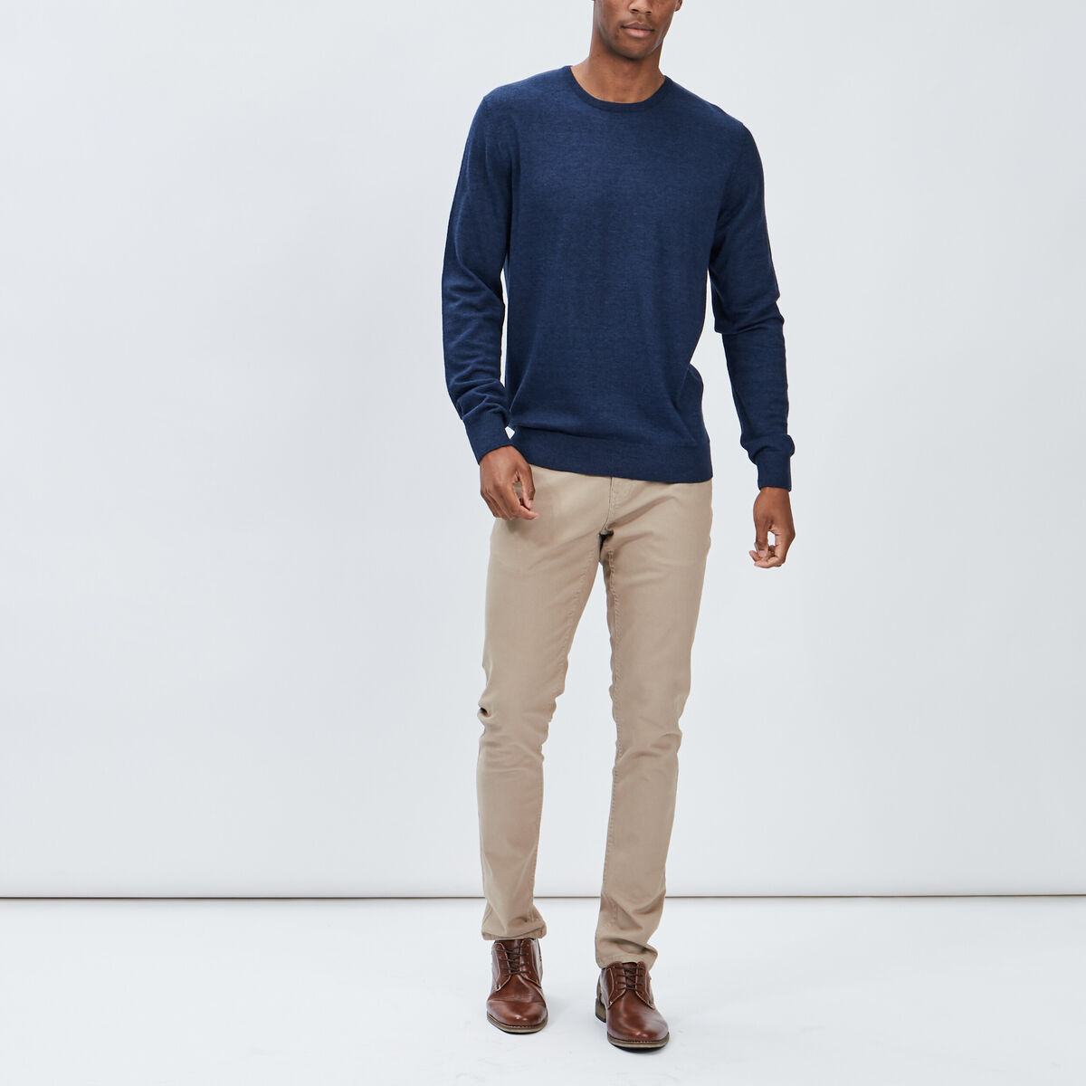 Pantalon droit en coton stretch sable homme