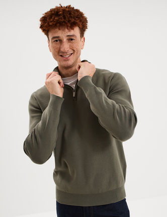 Pull camionneur manches longues vert kaki homme