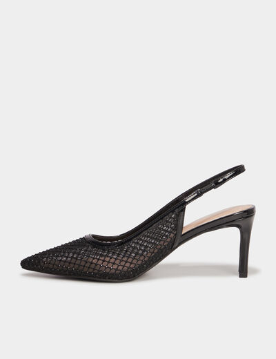 Escarpins &agrave; strass bout pointu Mosquitos noir femme