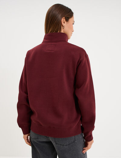 Sweat col camionneur zipp&eacute; violet fonc&eacute; femme