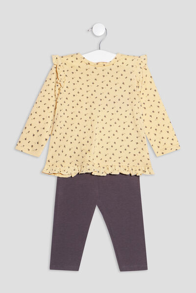 Ensemble 2 pièces t-shirt et legging jaune clair bébé fille