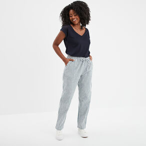 Pantalon droit 7/8ème coton bleu femme