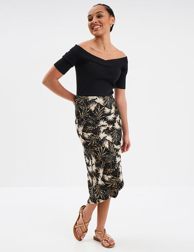 Jupe midi portefeuille noir femme