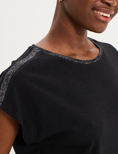 T-shirt col rond manches courtes noir femme