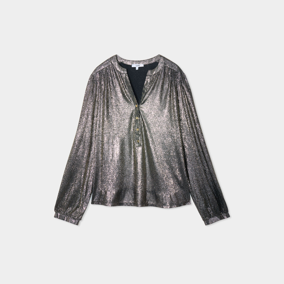 Blouse m&eacute;tallis&eacute;e manches longues jaune or femme