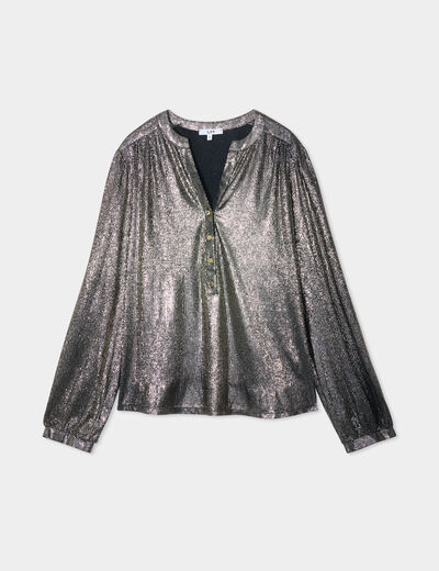 Blouse métallisée manches longues jaune or femme