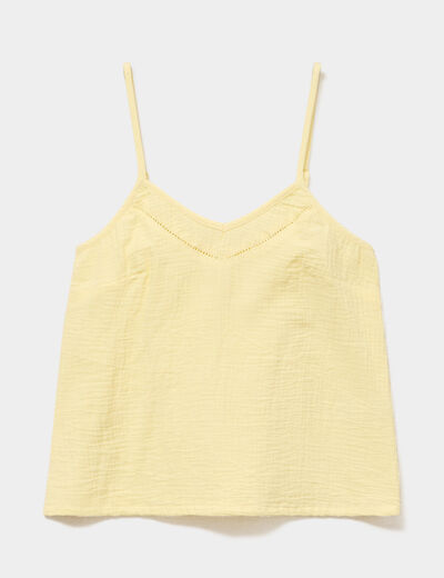 Haut de pyjama d&eacute;bardeur gaze de coton jaune clair femme