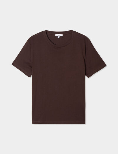 T-shirt col rond manches courtes coton marron foncé femme