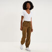 Pantalon molleton cargo droit cropped beige femme