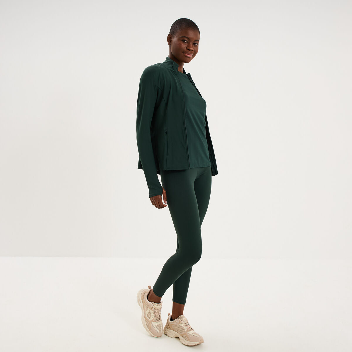 Veste de sport ajust&eacute;e avec fermeture vert fonc&eacute; femme