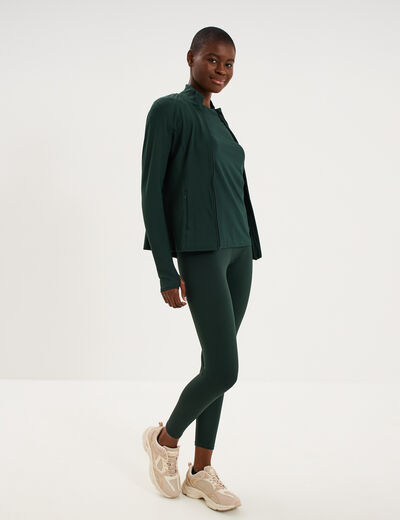 Veste de sport ajust&eacute;e avec fermeture vert fonc&eacute; femme