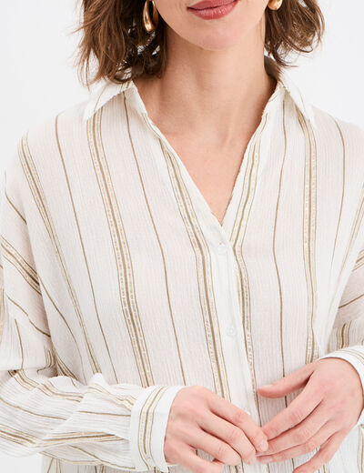 Chemise longue droite coton ecru femme