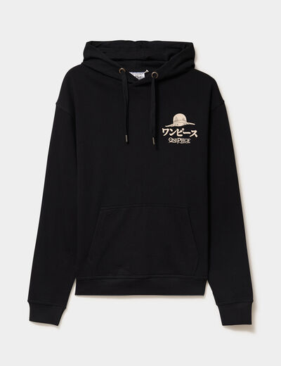 Sweat hoodie molleton One Piece noir homme