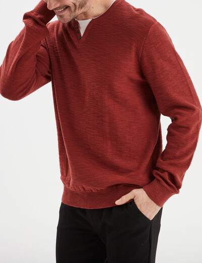 Pull col tunisien coton Liberto rouge foncé homme