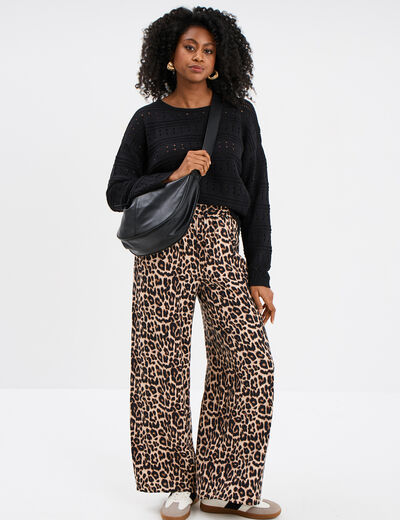 Pull ajouré noeud au dos noir femme
