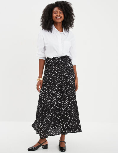 Jupe midi patineuse effet satin noir femme
