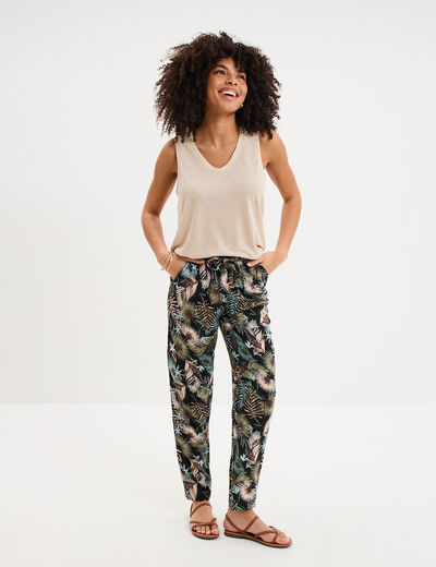 Pantalon fluide ceinture &eacute;lastiqu&eacute;e noir femme