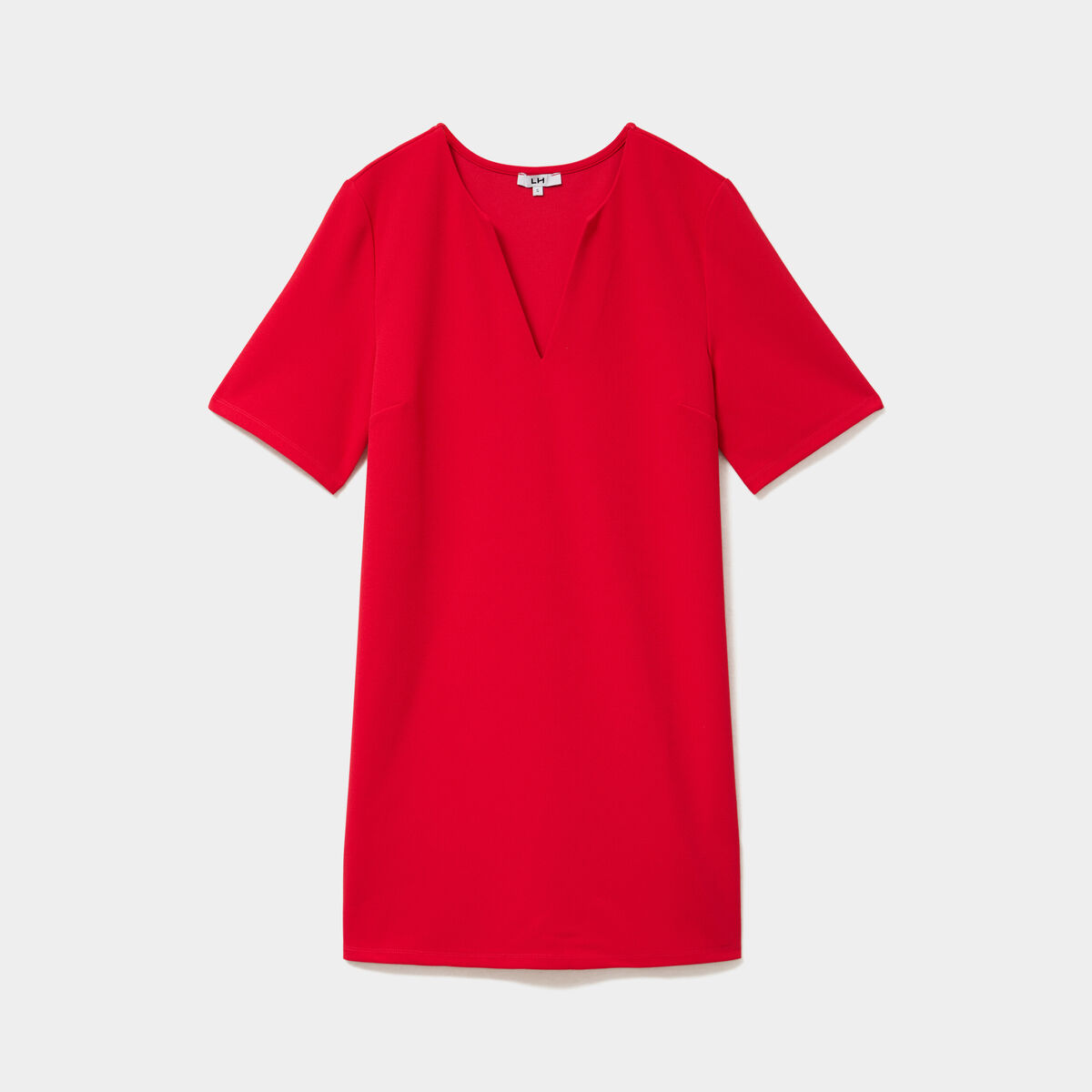 Robe courte col en V manches courtes rouge femme