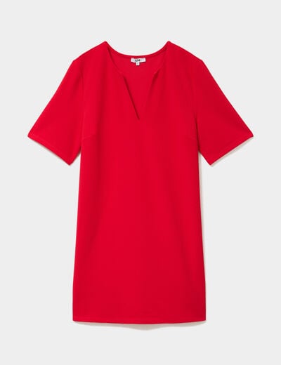 Robe courte col en V manches courtes rouge femme