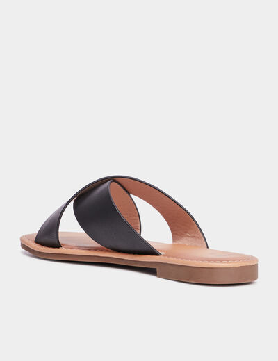 Mules brides larges croisées noir femme