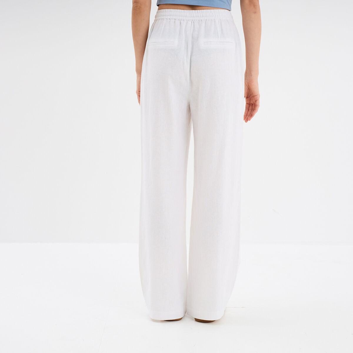 Pantalon large lin m&eacute;lang&eacute; blanc femme