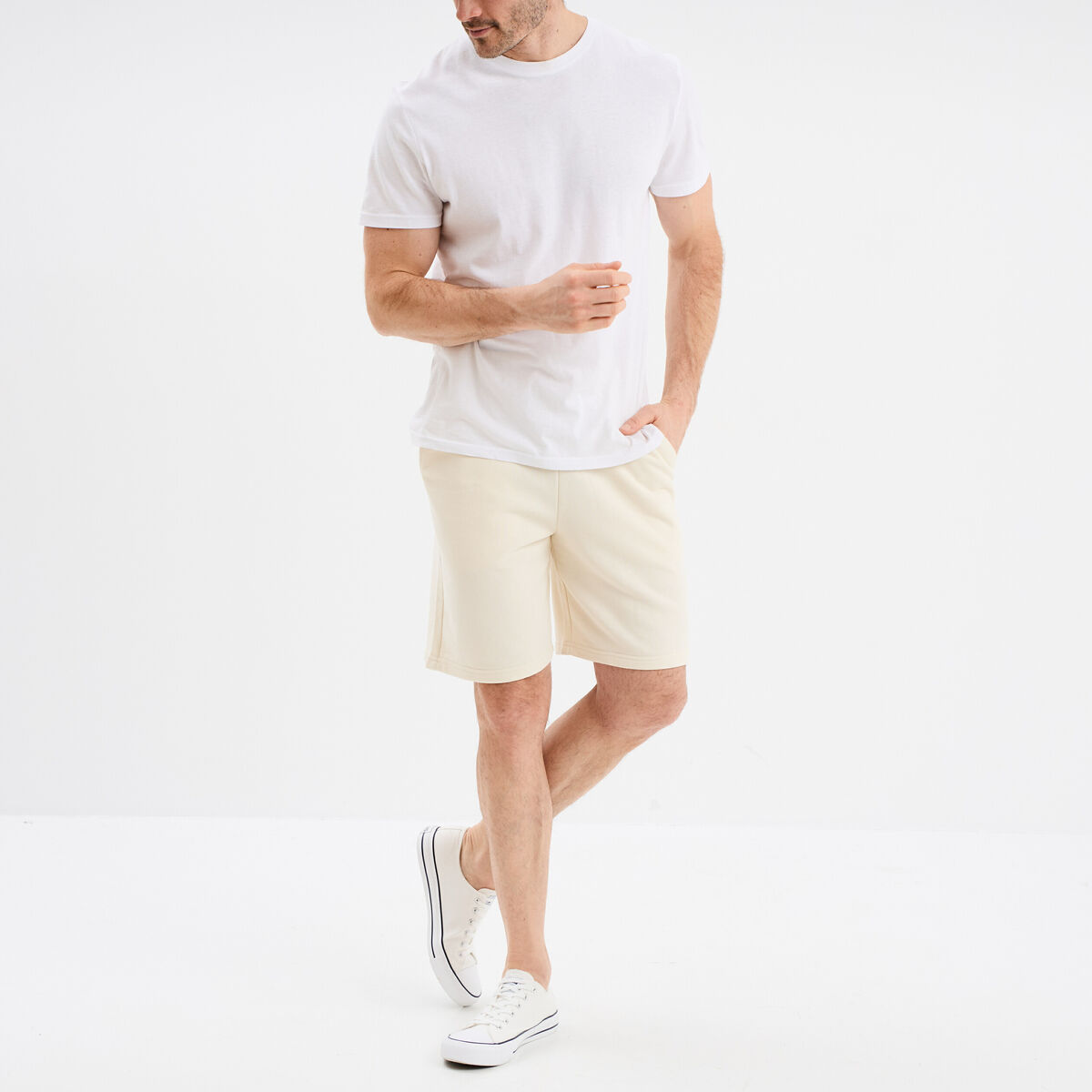 Short de jogging en molleton ecru homme