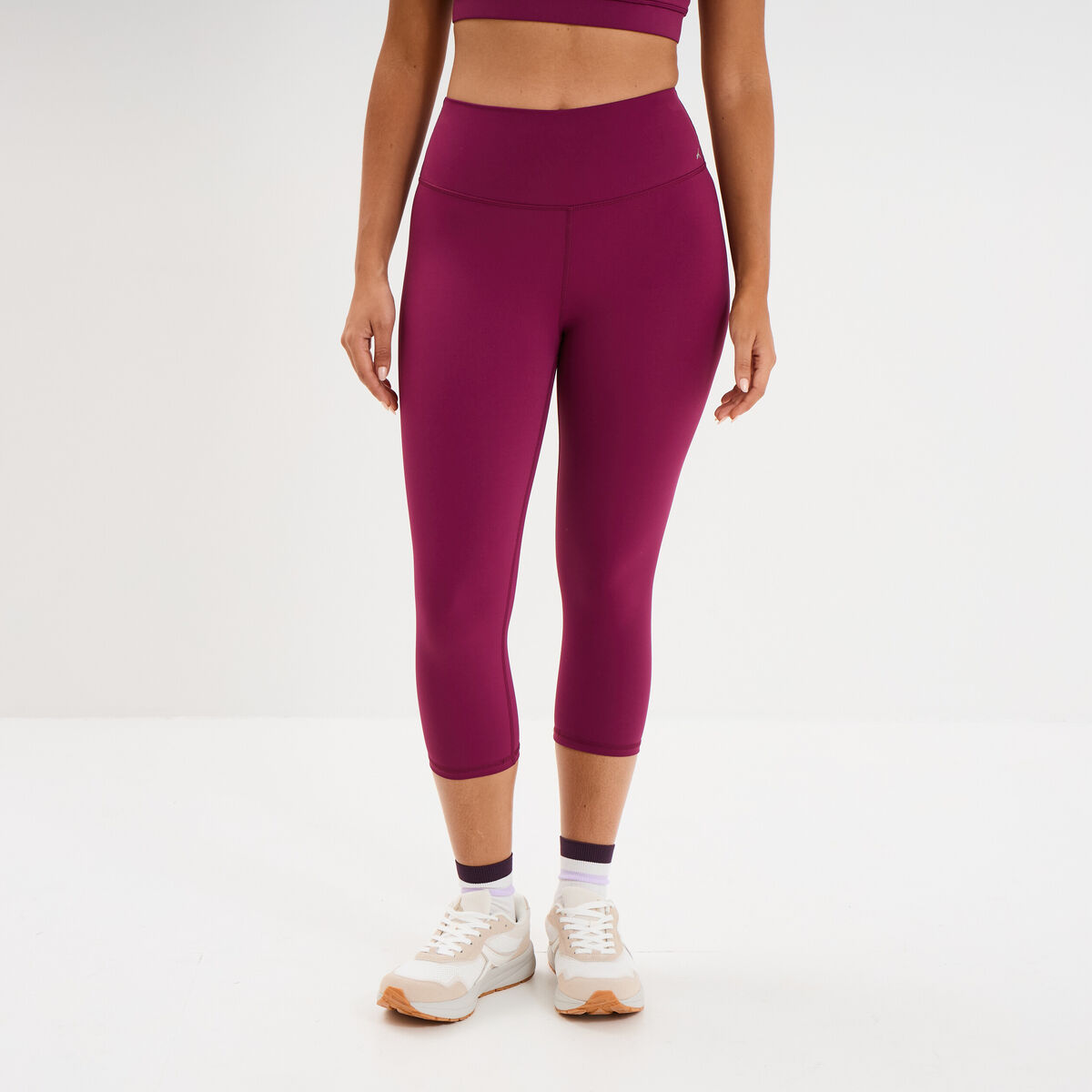 Legging corsaire de sport stretch violet fonc&eacute; femme
