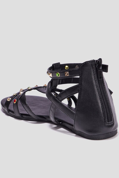 Sandales plates détails bijoux Liberto noir femme