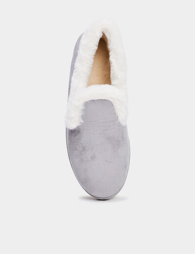 Chaussons avec col à fourrure gris femme