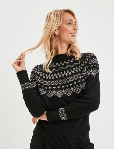 Pull jacquard fils métallisés Liberto noir femme