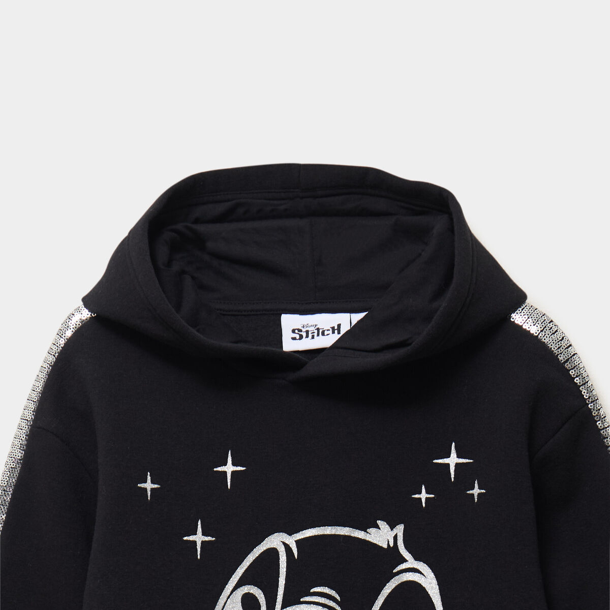 Robe sweat relax capuche sequins Stitch noir fille