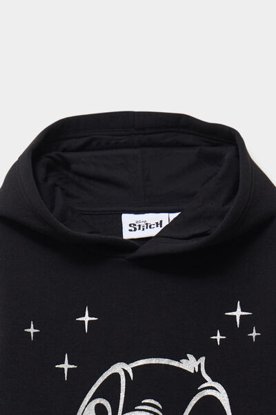 Robe sweat relax capuche sequins Stitch noir fille