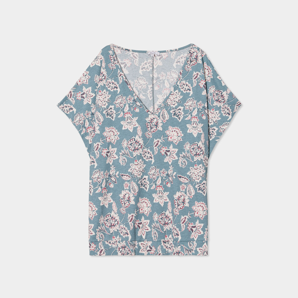 T-shirt col en V manches courtes bleu gris femme grande taille