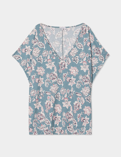 T-shirt col en V manches courtes bleu gris femme grande taille
