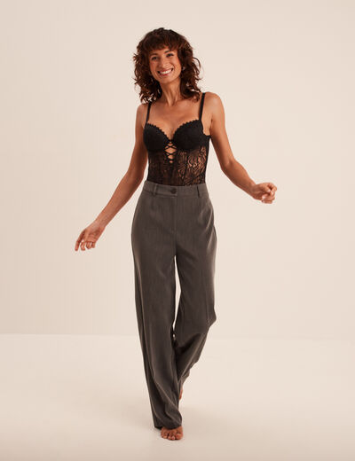 Body paddé dentelle avec laçage noir femme