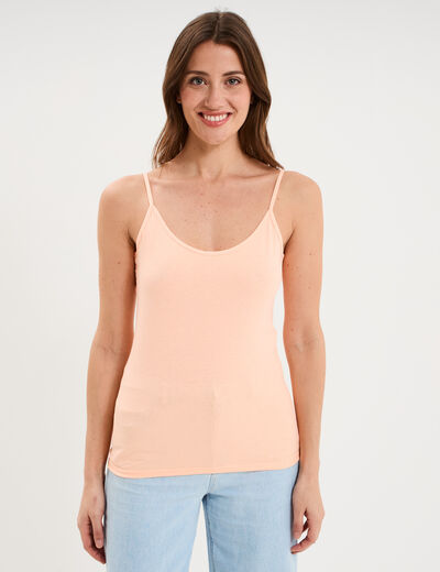 D&eacute;bardeur coton bretelles r&eacute;glables orange fluo femme