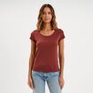T-shirt coton col rond manches courtes marron cognac femme