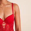 Body paddé dentelle avec laçage rouge femme