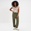 T-shirt coton col en V manches courtes vert kaki femme