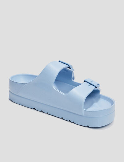 Mules de plage plateformes bleu femme